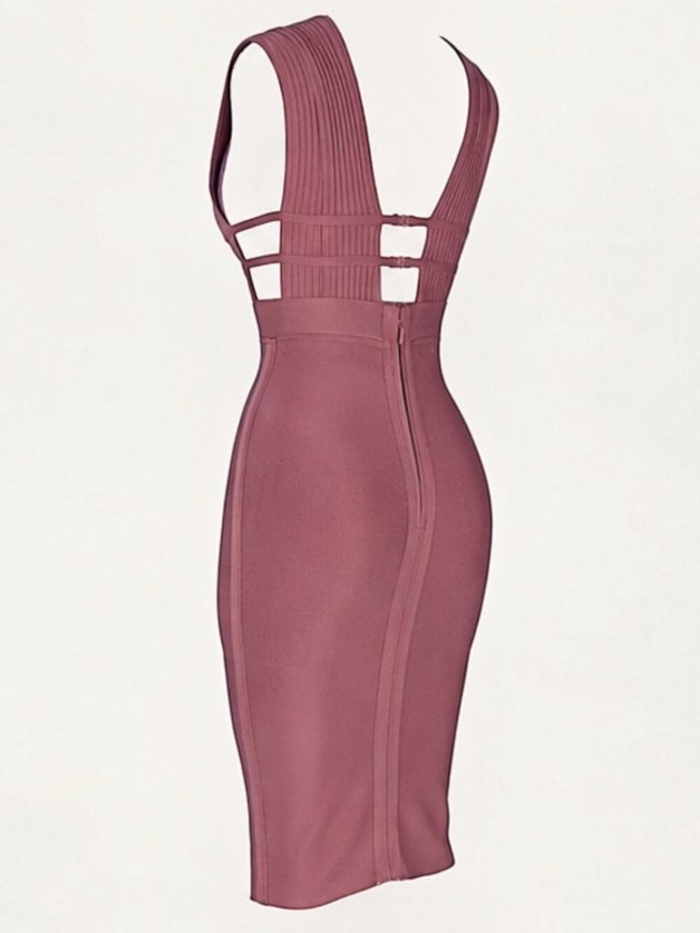 Premium Mauve Pink Cutout Women's Sheath Bandage Midi Bodycon Dress | Size L - Picture 6 of 11